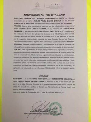 Grupo de rock 'Brujería” demuestra que sí tiene los permisos para realizar concierto en Tegucigalpa