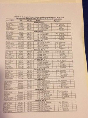 Listo el calendario para el Torneo Apertura 2015-16