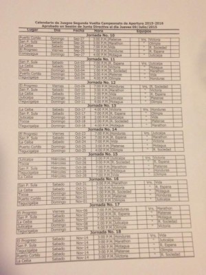 Listo el calendario para el Torneo Apertura 2015-16