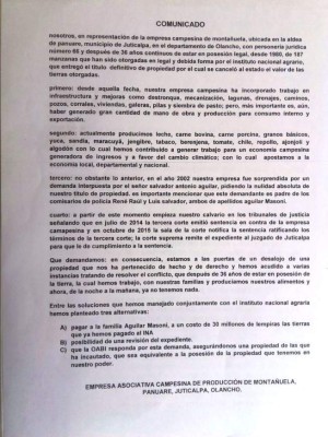 Denuncia procesos legales contra campesinos por exigir derecho a la tierra