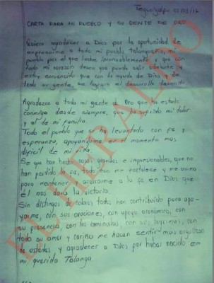 Alcalde de Talanga, Jorge Neptalí Romero, escribe carta tras las rejas