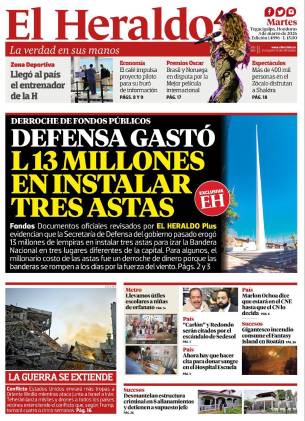 Defensa gastó L13 millones en instalar tres astas