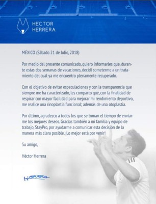 Héctor Herrera luce nuevo rostro tras operarse la nariz y las orejas