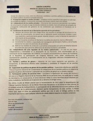 Misión de Observación Electoral de la Unión Europea presentó su informe final sobre las elecciones