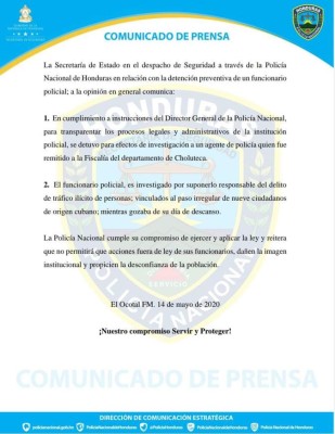 Capturan a policía por tráfico ilegal de personas en Choluteca