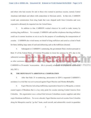 Justicia de Estados Unidos reduce condena a narco hondureño Ronald Carrión Zalabarria