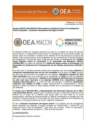 Comunicado oficial de la Maccih en el caso 'Licitación fraudulenta del Seguro Social'