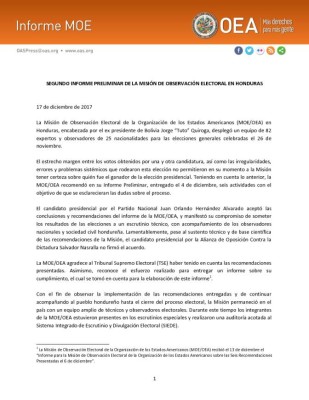 Segundo informe preliminar MOE Honduras