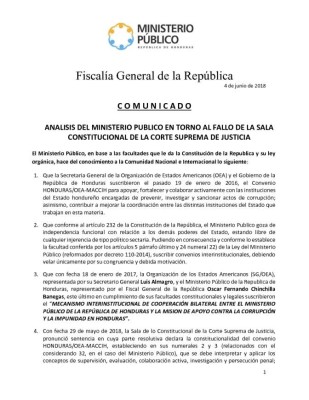 Ministerio Público dice que fallo de Sala Constitucional carece de congruencia indispensable