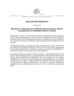 Mecánico es condenado a 15 años por violar a una menor de edad