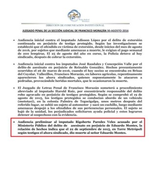 Honduras: Vuelven a reprogramar audiencia preliminar para asesino del abogado Eduardo Montes