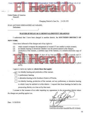 Tony Hernández comparecerá en 14 días en la Corte de Nueva York