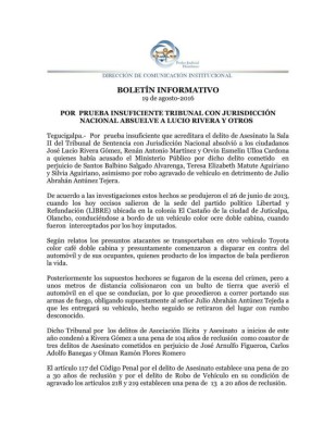 Honduras: Absuelven a Lucio Rivera y otras dos personas por el delito de asesinato