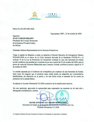 Congelan por un mes precio del saco de alimento balanceado para animales