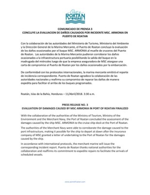 Aseguradora de crucero que se estrelló en muelle de Roatán pagará por los daños &nbsp;&nbsp;