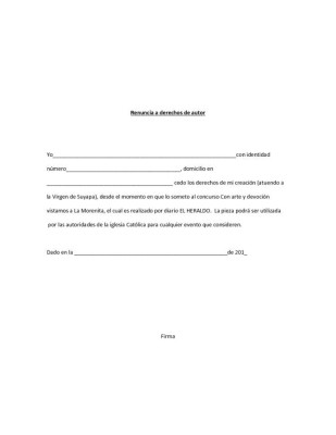 Renuncia a derechos de autor Concurso Atuendo Virge de Suyapa