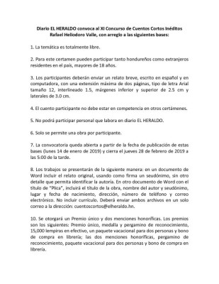 Bases del concurso de Cuentos Cortos EL HERALDO 2019 para adultos