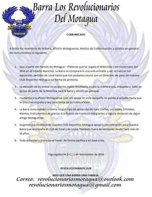 La Revo decide no entrar más a los partidos de Motagua