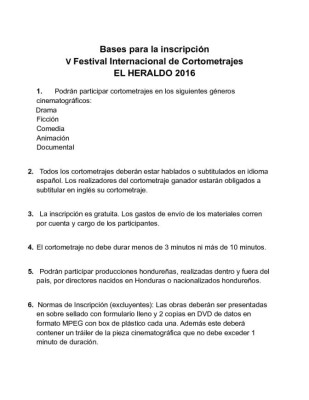 Bases de V Festival Internacional de Cortometrajes de EL HERALDO