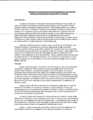Informe de la Misión Exploratoria de la ONU para diálogo en Honduras