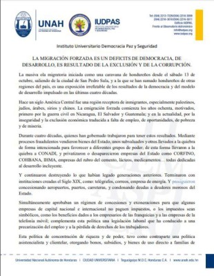 IUDPAS: La migración forzada es un déficit de democracia