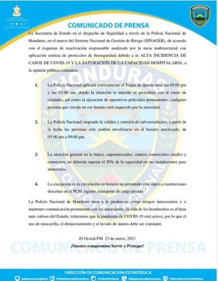 Medidas vigentes en Honduras a partir de este sábado debido a repunte de casos de covid-19
