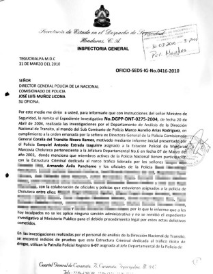 Honduras: Ministros y directores se tiraron expediente de policías narcos