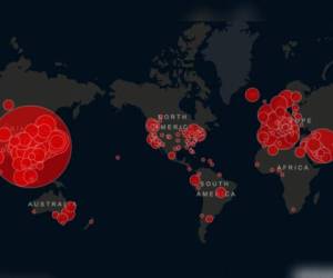El mapa muestra el avance del virus a nivel mundial y se puede apreciar cómo Asia ha sido el continente más afectado, seguido por África, Europa y América. Foto: Captura de pantalla