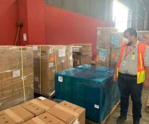 Los paquetes fueron recibidos en San Pedro Sula por el comisionado Óscar Rivera del RNP. Foto: Cortesía RNP