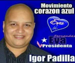 El periodista Igor Padilla aspiró a una diputación en el departamento de Cortés por el movimiento nacionalista Corazón Azul de Eva Fernández en las pasadas elecciones primarias del 2012.
