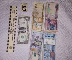 La suma de dinero decomisada fue de 216,976.82 lempiras, según las autoridades. Foto: Cortesía