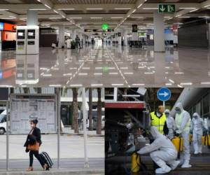 Aeropuertos desolados, calles fantasmas, productos agotados y fuertes medidas de limpieza son parte del ambiente que se vive en España, ante la proliferación del coronavirus. Foto: AFP