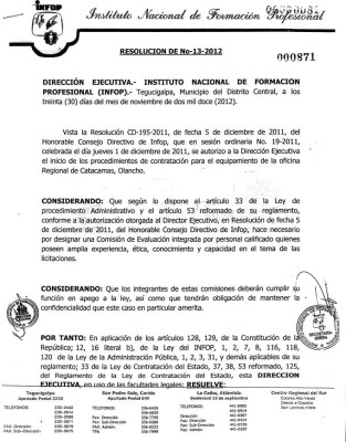 Magistrado hondureño avaló compra de equipo sobrevalorado en Infop