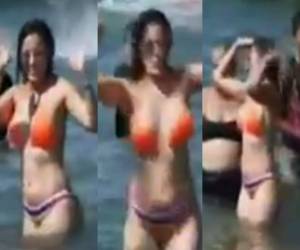 Elsa Oseguera se dio un chapuzón en Tela.