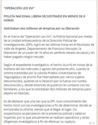 Rescatan a joven secuestrado en la capital de Honduras