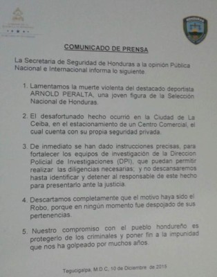 Seguridad descarta robo en la muerte de Peralta