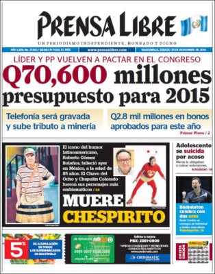 Muerte de Chespirito acaparó portadas de diarios