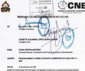 El memorado fue remitido la noche del martes a la Secretaría General del CNE.