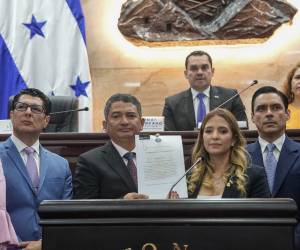 La Comisión Especial de Juicio Político entregó el informe a los secretarios del Congreso Nacional Carlos Ledezma y Francis Cabrera.