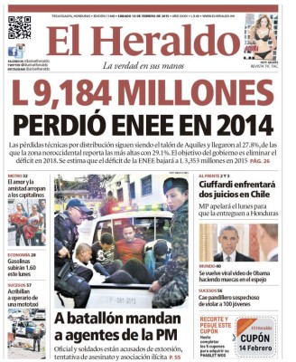 9,184 millones de lempiras perdió ENEE en 2014