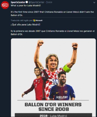 Reacciones en Twitter tras el nombramiento de Luka Modric como Balón de Oro