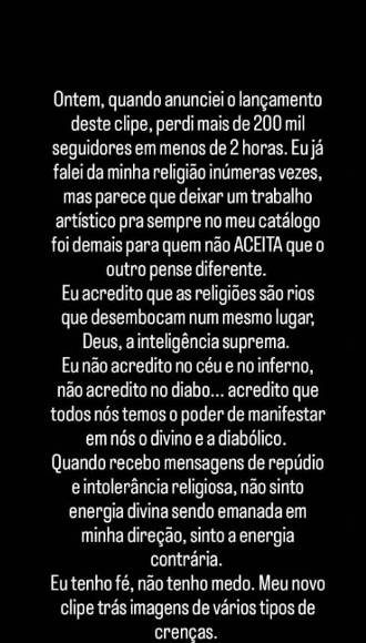 Anitta confiesa su fe en la santería y pierde miles de seguidores