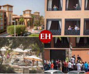 Cientos de turistas de un hotel de Tenerife, en el archipiélago español de las Canarias, fueron confinados en sus habitaciones este martes a raíz de un posible caso de coronavirus en uno de sus clientes, un italiano, indicaron las autoridades. Fotos: Agencia AFP.