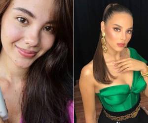 En esta composición Catriona Gray, Miss Universo 2018, a la izquierda sin una gota de maquillaje y a la derecha con maquillaje.