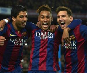 La MSN, Luis Suárez, Neymar y Leo Messi, mientras jugaban en el FC Barcelona. (AFP)