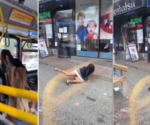 Momento en que la mujer cae del autobús. Captura de video.