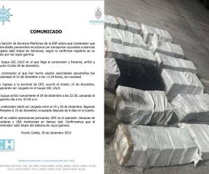 El buque zarpó cargado con el contenedor el día 20 de diciembre de Puerto Cortés, pero “salió limpio”, aseguran las autoridades.