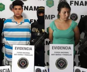 Erling Rodríguez conocido como 'Daniela' y Kateherine Rivera, alias La Lobacha, fueron detenidos por la Fuerza Nacional Antimaras y Pandillas (FNAMP). Foto: @FNAMP_Honduras/EL HERALDO.