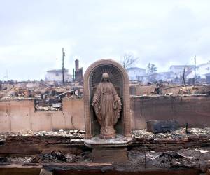 NEW YORK, NY - OCTOBER 30: A Virgin Mary is all that remains from a home which was destroyed during Hurricane Sandy October 30, 2012 in the Breezy Point neighborhood of the Queens borough of New York City. At least a few dozen people were reported killed in the United States by Sandy as millions of people in the eastern United States have awoken to widespread power outages, flooded homes and downed trees. New York City was hit especially hard with widespread power outages and significant flooding in parts of the city. Spencer Platt/Getty Images/AFP== FOR NEWSPAPERS, INTERNET, TELCOS & TELEVISION USE ONLY ==