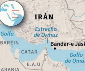 Tehran : Mapa de Irán localizando Bandar-e Jask y el Golfo de Omán en donde un buque de guerra iraní fue víctima de fuego amigo durante ejercicios navales / AFP / Paz PIZARRO AND Valentina BRESCHI
